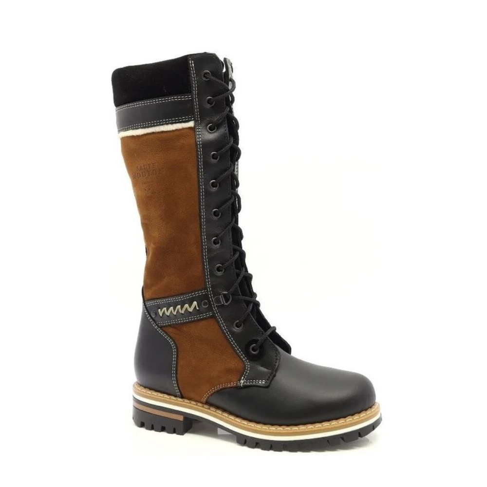 Saute Mouton Ilka Black and Brown Lace-Up Boots